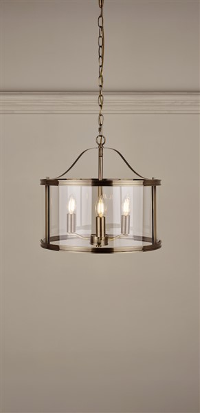 (image for) Laura Ashley Harrington 3lt Pendant Antique Brass Glass